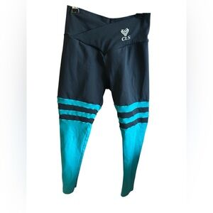 CLS Teal Blue and Black Sporty Workout Leggings Gym Yoga Running Athletic Pants